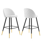 Modway Cordial Performance Velvet Bar Stools - White - Set of 2-Retro Modern Bar Stools