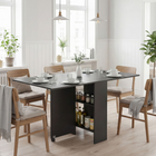 HOMCOM Drop Leaf Folding Dining Table with 2-Tier Shelves & Rolling Casters for 2-4 - Black-Seats up to six people