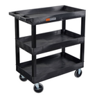 Luxor TUFFY XL Three-Tier Multi-Purpose Utility Cart with Heavy-Duty 5" Casters - 32" W x 18" D - Black-Constructed with three tub-style shelves made from 100% recycled high-density polyethylene for durability and easy cleanup