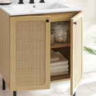 Modway Chaucer 24" Bathroom Vanity - Oak/White-Rattan Weave Doors