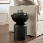 Modway Mella Metal Hammered Side Table - Black-Pedestal Drum Design
