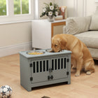PawHut Xlarge Raised Dog Bowl Stand with 2 Stainless Steel Bowls and Storage - Grey-Capacity of a single bowl is 2000ml 