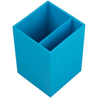 JAM Paper Plastic Pen Holder - Blue-Size: 2 3/4" x 2 3/4” x 3 7/8" | Features two compartments for easy access and extra organization.