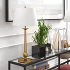 Hudson&Canal Wilmer 28" Tall Table Lamp with Fabric Shade - Brass/White-Handcrafted brass finish is applied to the candlestick metal base