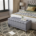 HOMCOM Tufted Linen Storage Ottoman Bench with Soft-Close Lid - Grey-Comfortable linen feel fabric exterior and soft foam create an excellent seat or table area  