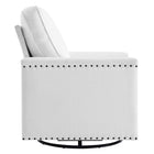 Modway Ashton Upholstered Fabric Swivel Chair - White-Solid Wood Legs