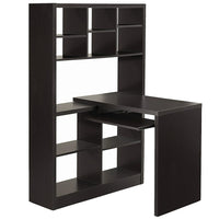 Monarch Specialties 7021 Computer Desk - Espresso Left Or Right Facing Corner-Contemporary, durably designed L shape desk-bookcase combo with storage shelves in a sophisticated espresso brown laminate, finished on all sides.