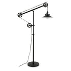 Hudson&Canal Descartes Wide Brim/Pulley System Floor Lamp with Metal Shade - Blackened Bronze/Blackened Bronze-Mid-century modern design for your living room, office space, bedroom, or reading nook
