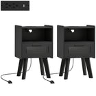 HOMCOM Modern NightStands with Charging Station - Black - Set of 2-Two side tables feature built-in charging stations for convenience