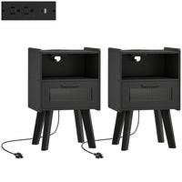 HOMCOM Modern NightStands with Charging Station - Black - Set of 2-Two side tables feature built-in charging stations for convenience