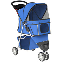 PawHut Foldable 3 Wheel Dog Stroller with Storage Basket, Brake and Adjustable Canopy - Blue-Lightweight, foldable design simplifies storage and transport 