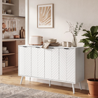 HOMCOM 47" Modern Sideboard Buffet Cabinet with Multi Storage Doors - White-Embossed chevron pattern on the door panels for a cool stand-out look
