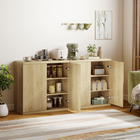 HOMCOM 30.7" Fluted Sideboard Buffet Cabinet with Push-to-Open Door - Oak - Set of 2-Modern oak finish adds elegance to any living space