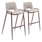 Zuo Desi Barstool - Beige/Walnut - Set of 2-Armrest support