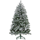 HOMCOM 5' Snow-Flocked Artificial Christmas Tree with Metal Stand - Green-Snow flocked branches mimic a wintry, fresh-snowed look 