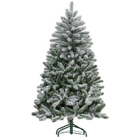 HOMCOM 5' Snow-Flocked Artificial Christmas Tree with Metal Stand - Green-Snow flocked branches mimic a wintry, fresh-snowed look 
