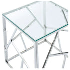 Plata Import Roca 21.75"H Square Side Table with Top Glass- Silver-Tempered glass top of 8 mm clear