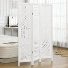 HOMCOM 3 Panel Wood Freestanding Room Divider for Home Office - White-Solid wood with elegant carved patterns enhances decor 
