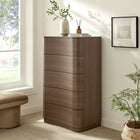 Modway Mirae 5-Drawer Curved Dresser Chest of Drawers - Brushed Brown Oak-Wood Grain Laminate Finish