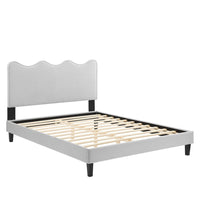 Modway Current Performance Velvet Queen Platform Bed - Light Grey-Queen Platform Bed