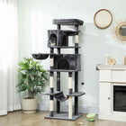 PawHut 69" Cat Tree Tower with 2 Condos - Dark Grey-Widened base and anti-tip strap provide stable support for active cats 