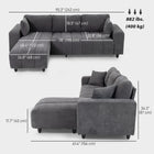HOMCOM 3 Seater L-Shaped Sectional Couch with Integrated Seat - Charcoal Grey-Linen-look fabric for great breathability
