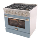 Kucht 36" KNG Series Pro Style Propane Gas Range - Stainless Steel/Light Blue-Full stainless steel range with a professional handle for the ultimate cooking experience