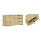 Manhattan Comfort Grace 60" Modern Double Dresser - Natural Oak/Black-Horizontal Glam Drawer Handles Made of Metal with a Choice of Black or Gold Finish.