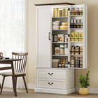 HOMCOM 72" H Kitchen Pantry Cabinet with LED Light and Door Shelves - White-Ten door racks, a five-tier cabinet and two drawers for an organized kitchen 