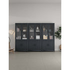 Manhattan Comfort Jodie 31" Mid-Century Modern Bookcase - Charcoal Grey - Set of 3-2 Soft Close Tempered Glass Panel Display Doors on Top and 2 Ribbed Manufactured Wood Soft Close Doors on Bottom