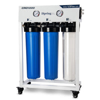 iSpring CRO1000 1000 GPD High Flow 4-Stage Tankless Commercial Reverse Osmosis Water Filtration System-Commercial RO System with Reliable Features: CRO1000 is a true commercial-grade high output, 1,000 GPD, reverse osmosis water filtration system. Features a tankless design with high production of on-demand clean filtered water. Working water pressure ranges from 80 to 130 psi and 0.7 GPM output speed. Built-in water inlet and outlet gauges for easy pressure monitoring. Optional PMP1000 booster pump is reco