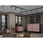 Manhattan Comfort Rockefeller Mid-Century Modern Bedroom Dresser 3-Piece Set - Nature/Rose Pink-Choose Your Handle Design When the Product is at Your Home! Option for Cut-Out Edge Handle, or Flush Design Look.