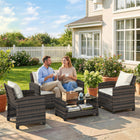 Outsunny 4-Piece Patio Conversation Set with Cushions - Beige-Padded seat and back cushions make the patio sofa set comfortable for relaxation