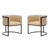 Manhattan Comfort Cosmopolitan 24" Mid-Century Modern Faux Leather Upholstered Dining Chair - Tan and Black - Set of 2-Modern Dining Chair Perfect for Dining and Accent Living Room Use. Set of 2