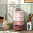 Qaba 4 Tier Kids Toy Organizer with 4 Plastic Storage Bins - Pink-Easy to open and close, making it suitable for your sweetie 