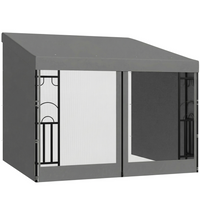 Outsunny 10 ft W x 10 ft L Wall Mounted Pergola Gazebo with Curtains and Nettings - Dark Grey-Mounted to the wall, bring the indoors out