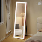 HOMCOM LED Full Length Mirror with Adjustable Lights - 21" W x 64" H - Pink-One-touch control allows easy switching between three light colours and brightness adjustment 