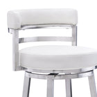 Armen Living Madrid 26" Counter Height Swivel Bar Stool in White Faux Leather & Brushed Stainless Steel-5