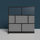 Luxor Modular Wall Extension - 70" W x 70" H - Segmented Black Frame, Frosted Acrylic, Cool Grey PET-Integrates with the Room Divider System for scalable layouts
