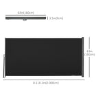 Outsunny Retractable Side Awning with Resistance to UV Rays & Wind - 118" x 63" - Black-Polyester fabric with PA coating is breathable, waterproof, UV-resistant and easy to clean
