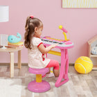 Qaba Kids Toddler Toy Piano Keyboard with Included Sitting Stool - Pink-Recording and playback functions included, allow to find out their mistakes they made 
