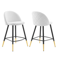 Modway Cordial Performance Velvet Counter Stools - White - Set of 2-Retro Modern Counter Stools