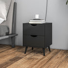 HOMCOM Modern Nightstand with 2 Drawers and Wood Legs - Black-Work well as a bedside table, sofa side table, or small organizer for small rooms 