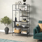 Hudson&Canal Winslow 72"H Bookcase - Blackened Bronze-Hand crafted blackened bronze finish is applied to the steel frame
