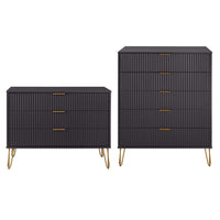 Manhattan Comfort DUMBO Modern Dresser Set and 5-Drawer Tall Dresser Set - Black-Modern-Contemporary with a taste of Glam Bedroom Dresser Set. Includes 1 Standard Dresser and 1 Tall Dresser.