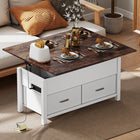 HOMCOM Lift Top Coffee Table with Storage and Charging Station - White and Rustic Brown-With two AC outlets and two USB ports, keeping your devices charged easily