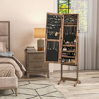 HOMCOM Mirror Jewelry Cabinet - 18.4" L x 14.4" W x 59.6" H - Rustic Brown-Colour: Rustic Brown 