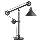 Hudson&Canal Descartes 29" Tall Pulley System Table Lamp with Metal Shade - Blackened Bronze/Blackened Bronze-Paired with a blackened bronze cone metal shade