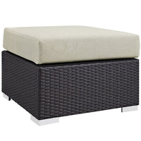 Modway Convene Outdoor Patio Fabric Square Ottoman - Espresso/Beige-Synthetic Rattan Weave
