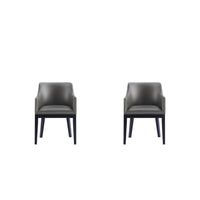 Manhattan Comfort Gansevoort 22.5" Modern Faux Leather Upholstered Dining Armchair - Pebble Grey - Set of 2-Modern Dining Armchair for Dining Room and Task Use. Set of 2